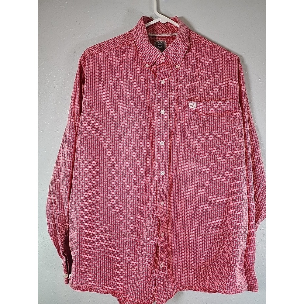 Men's Cinch Men's Shirt Size Sm Button Down PinkPlaid Western Long Sleeve Cotton